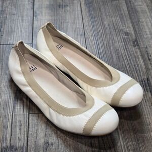 Stuart Weitzman White Cream Leather Ballet Flats Slip On Shoes Neutral 9.5